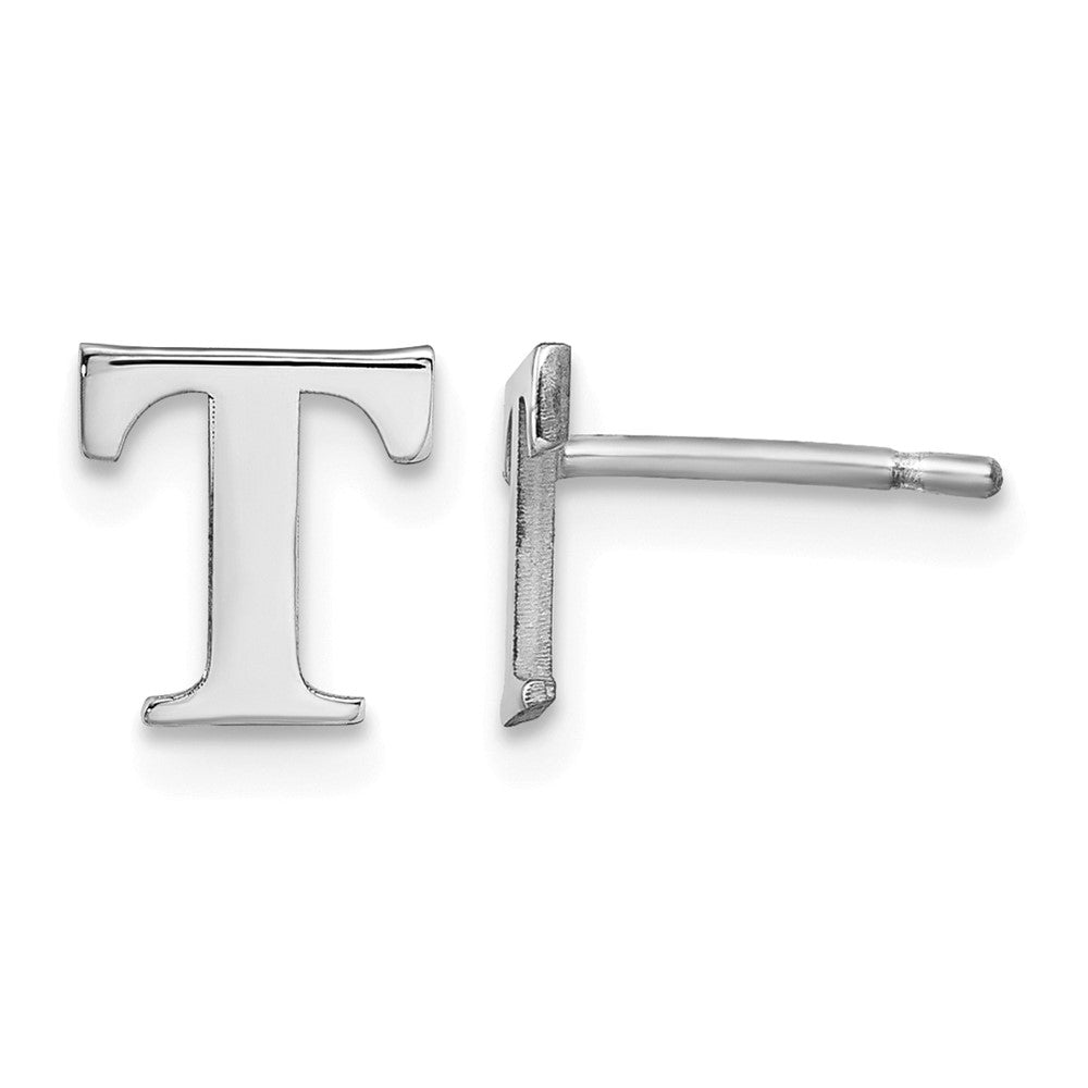 Sterling Silver Rhodium-plated Letter T Initial Post Earrings
