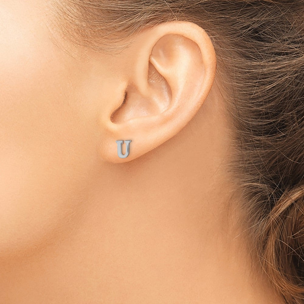 Sterling Silver Rhodium-plated Letter U Initial Post Earrings