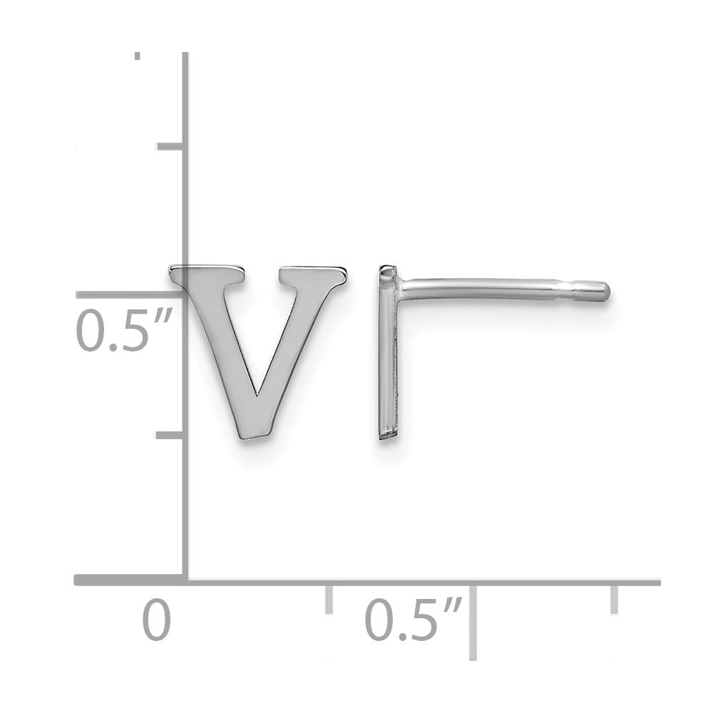 Sterling Silver Rhodium-plated Letter V Initial Post Earrings