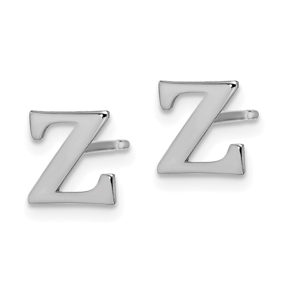 Sterling Silver Rhodium-plated Letter Z Initial Post Earrings