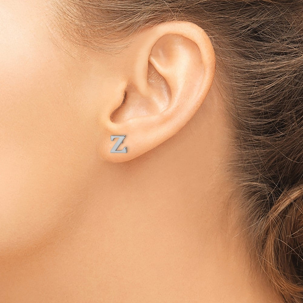 Sterling Silver Rhodium-plated Letter Z Initial Post Earrings