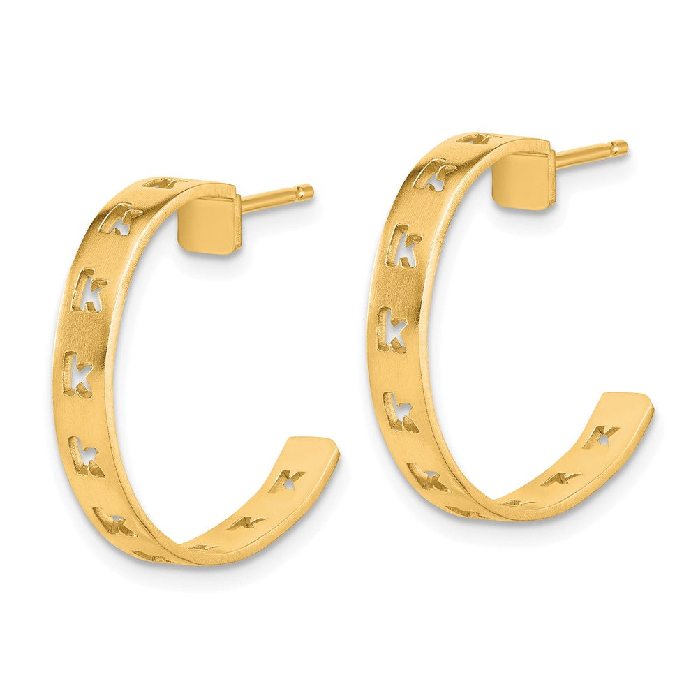 Sterling Silver/Gold-plated Brushed Initial Post Hoop Earrings