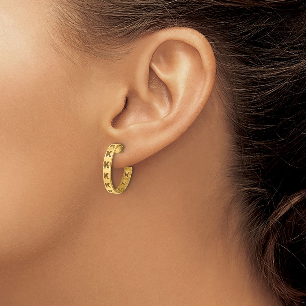 Sterling Silver/Gold-plated Brushed Initial Post Hoop Earrings