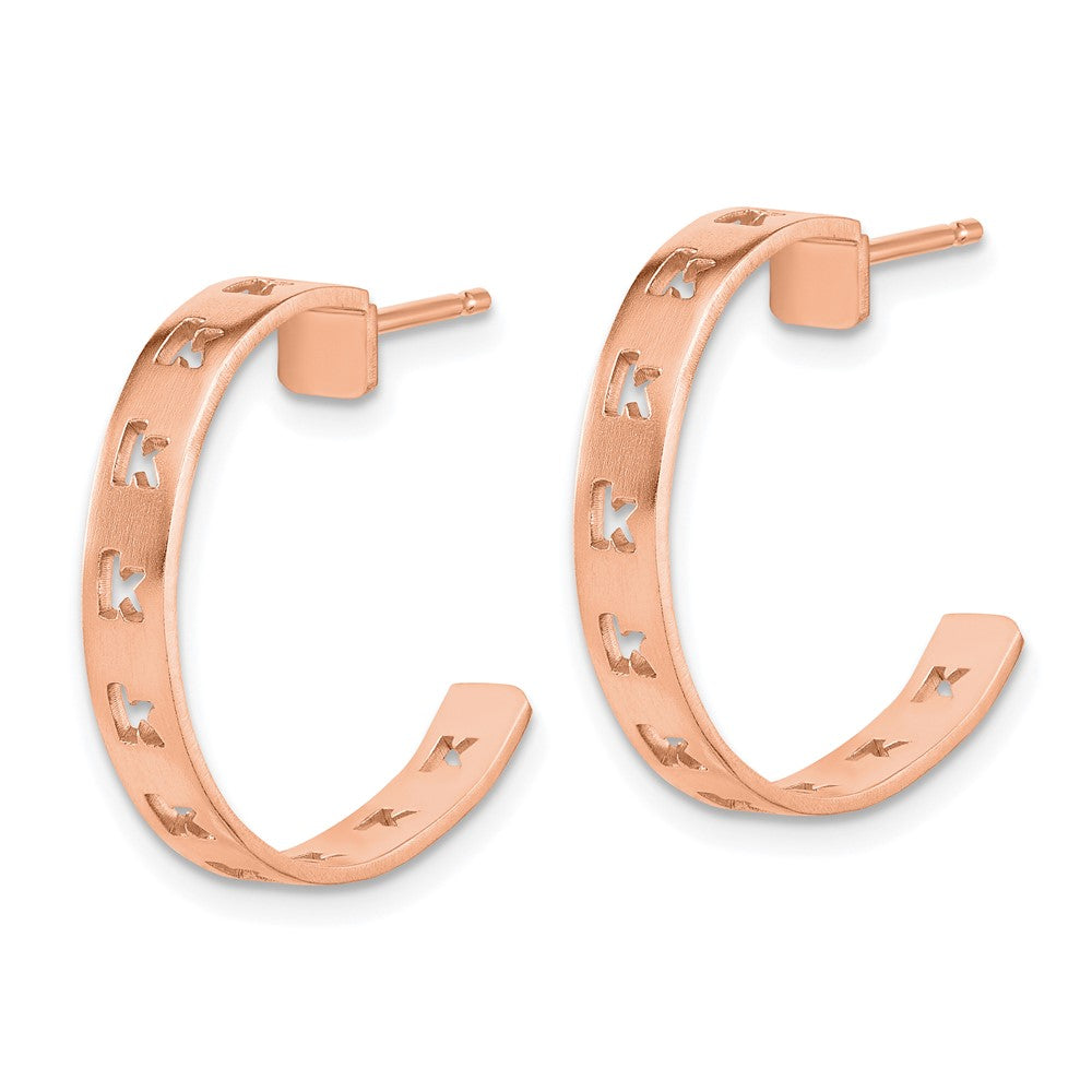 Sterling Silver/Rose-plated Brushed Initial Post Hoop Earrings