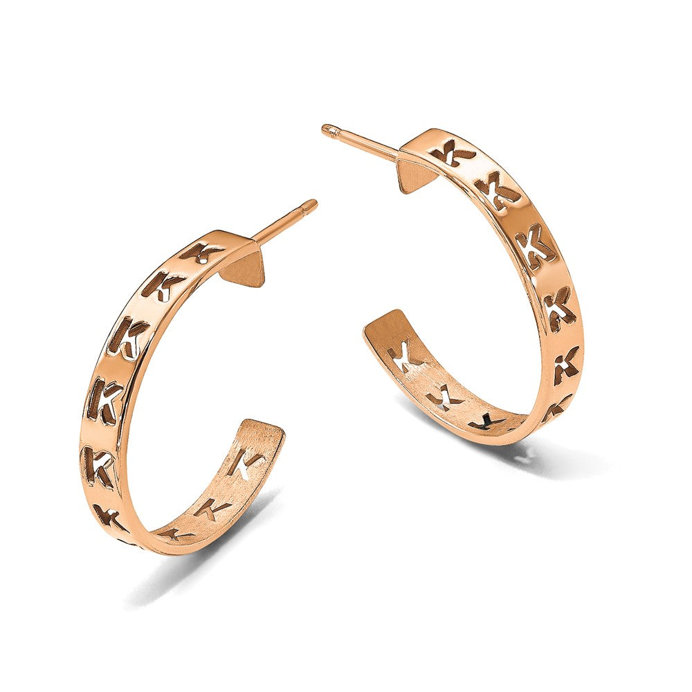 Sterling Silver/Rose-plated Brushed Initial Post Hoop Earrings