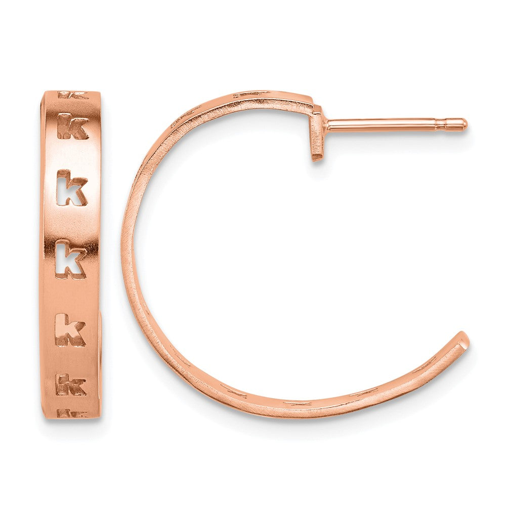 Sterling Silver/Rose-plated Brushed Initial Post Hoop Earrings