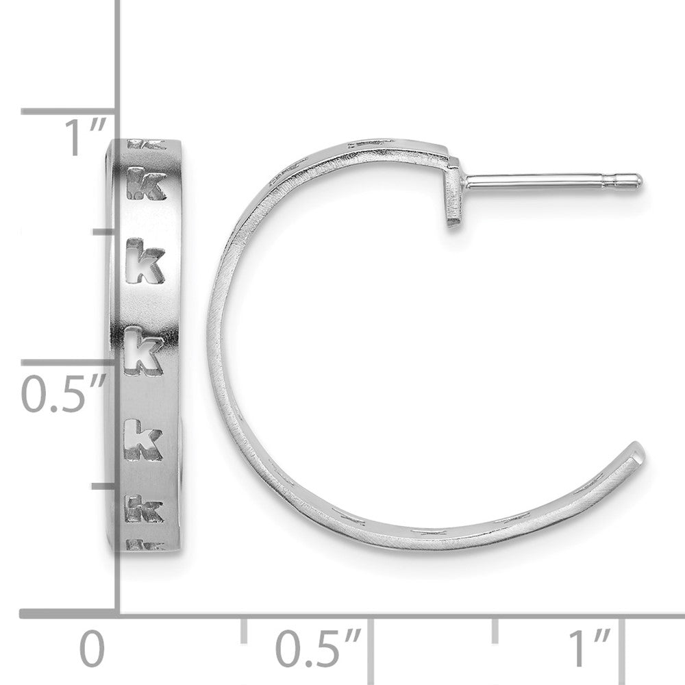 Sterling Silver/Rhodium-plated Brushed Initial Post Hoop Earrings