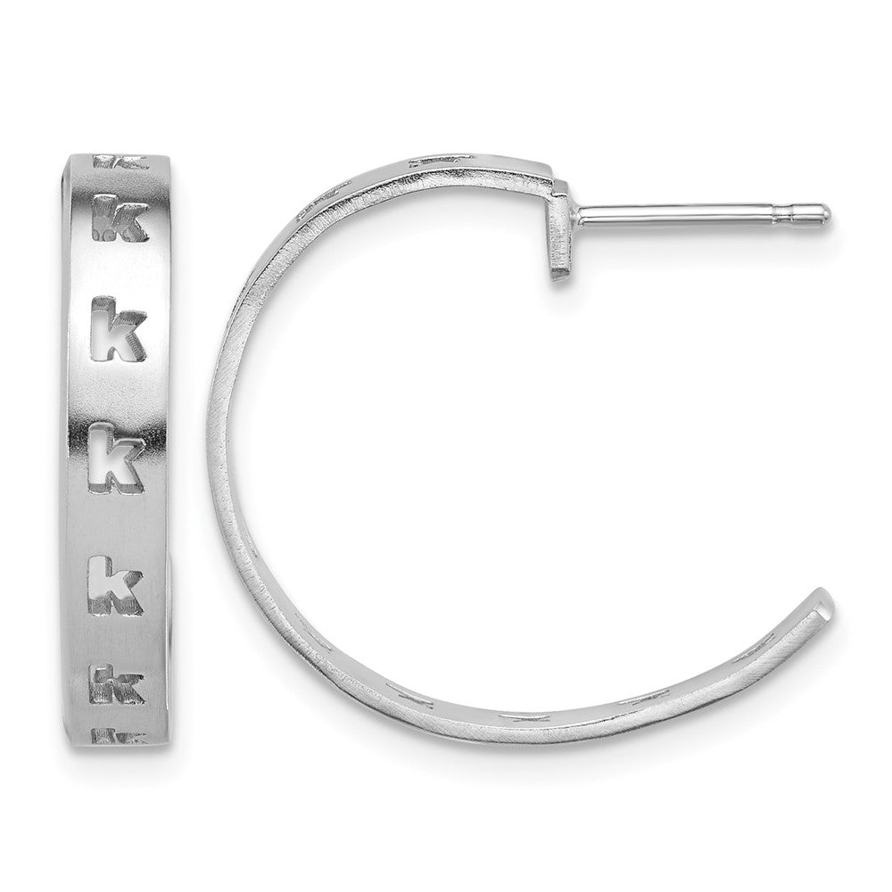 Sterling Silver/Rhodium-plated Brushed Initial Post Hoop Earrings