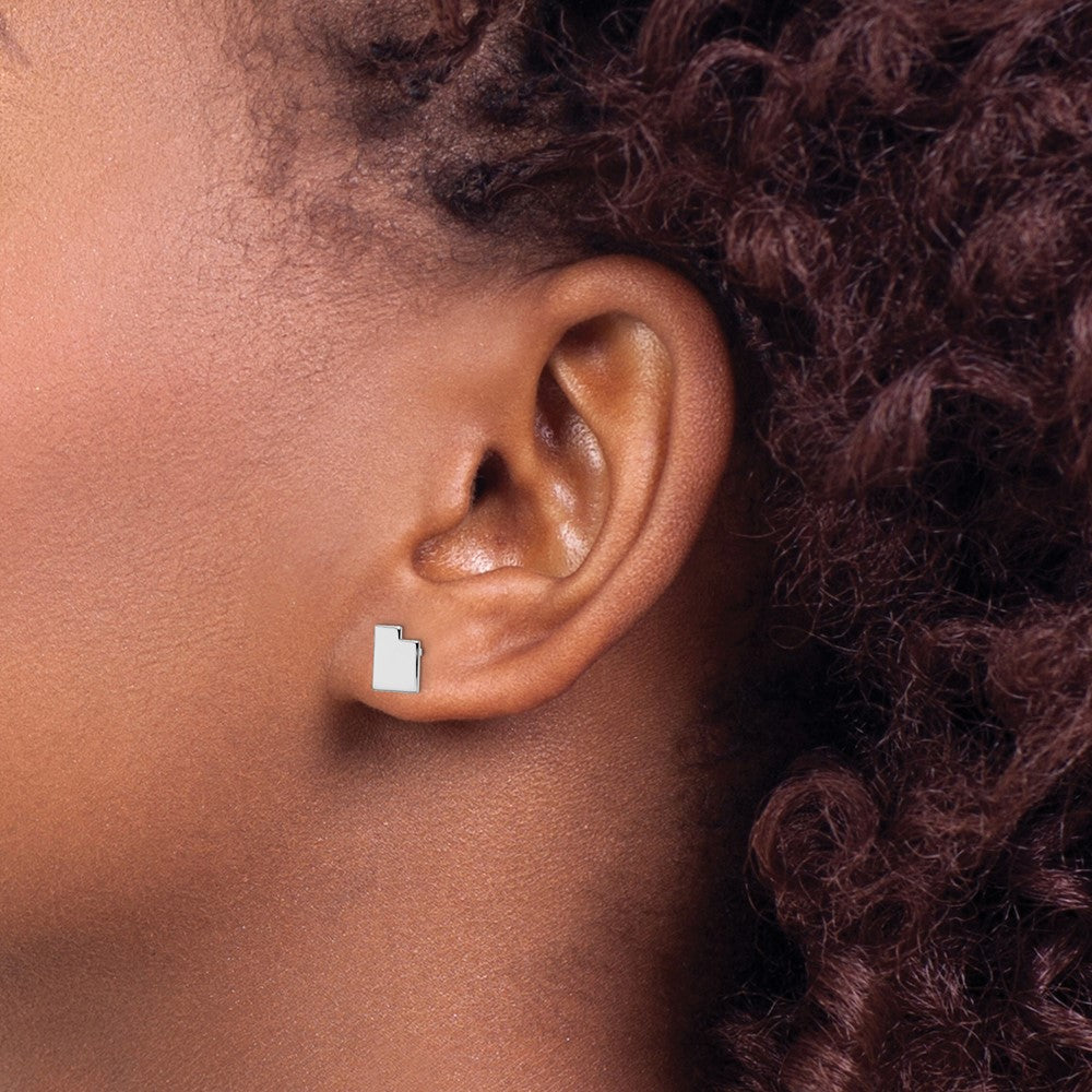 Sterling Silver/Rhodium-plated Rhode Island State Earrings