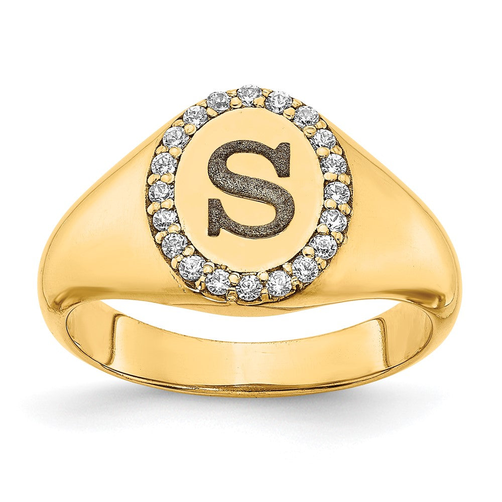 14k Yellow Gold Classic Initial Oval with Diamond Ring