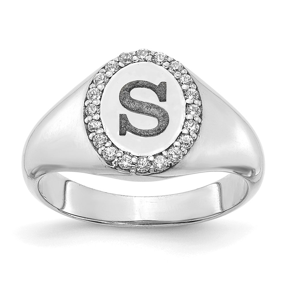 10k White Gold Classic Initial Oval with Diamonds Ring