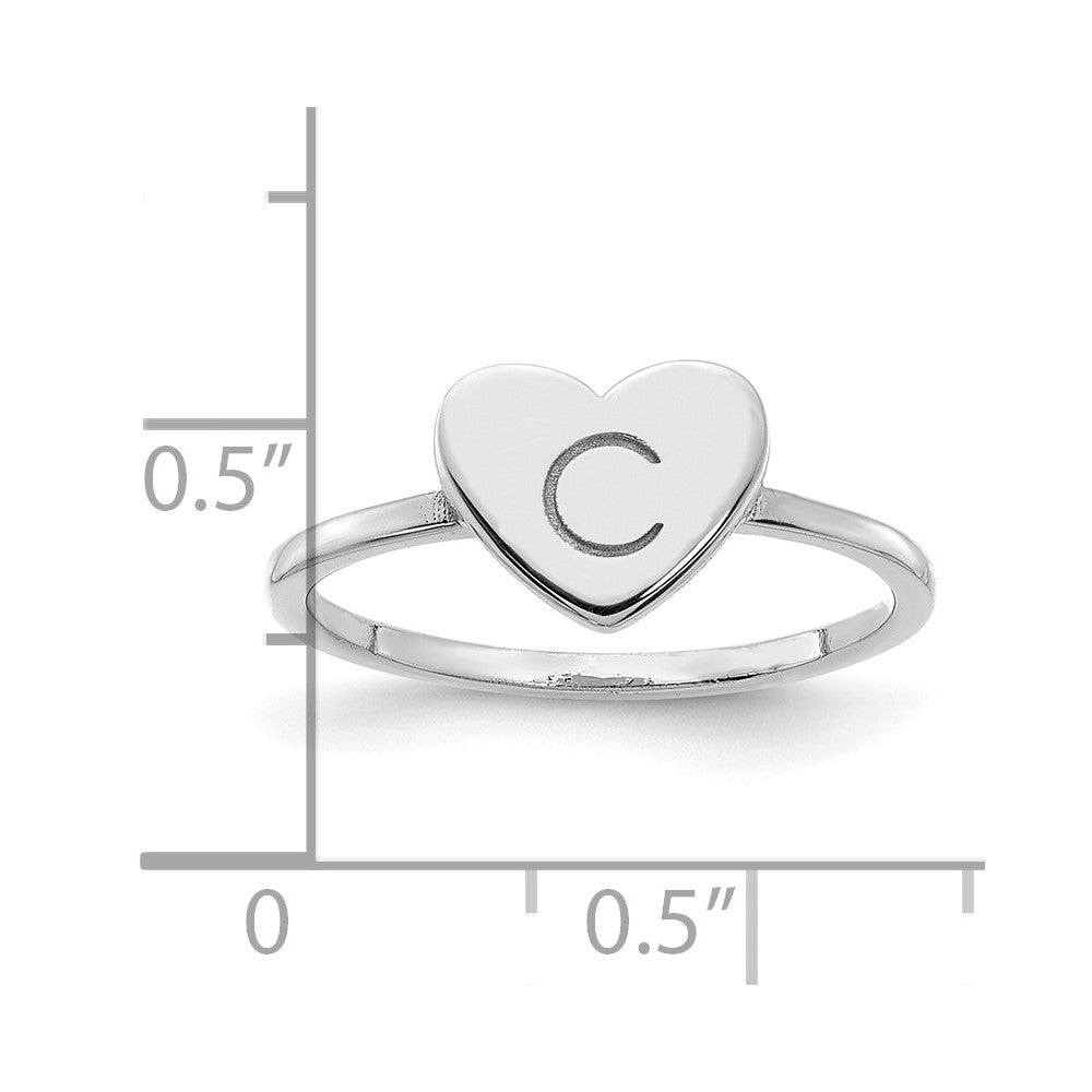 Sterling Silver/Rhodium-plated Initial Heart Ring