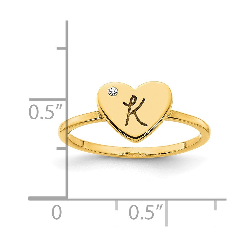 Sterling Silver/Gold-plated Initial Heart with Diamond Ring