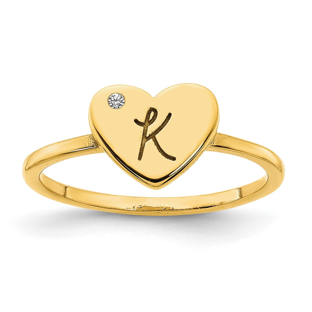 14k Yellow Gold Initial with Diamond Ring