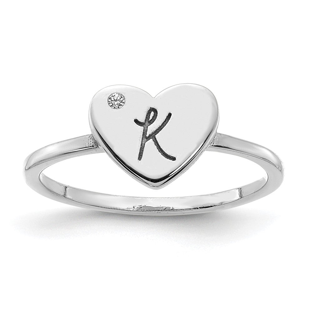 14k White Gold Initial with Diamond Ring