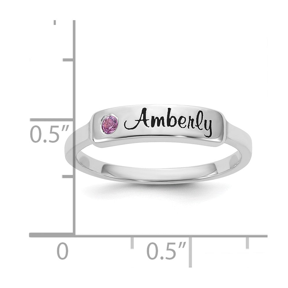 Sterling Silver/Rhodium-plated Name and Genuine Stone Ring