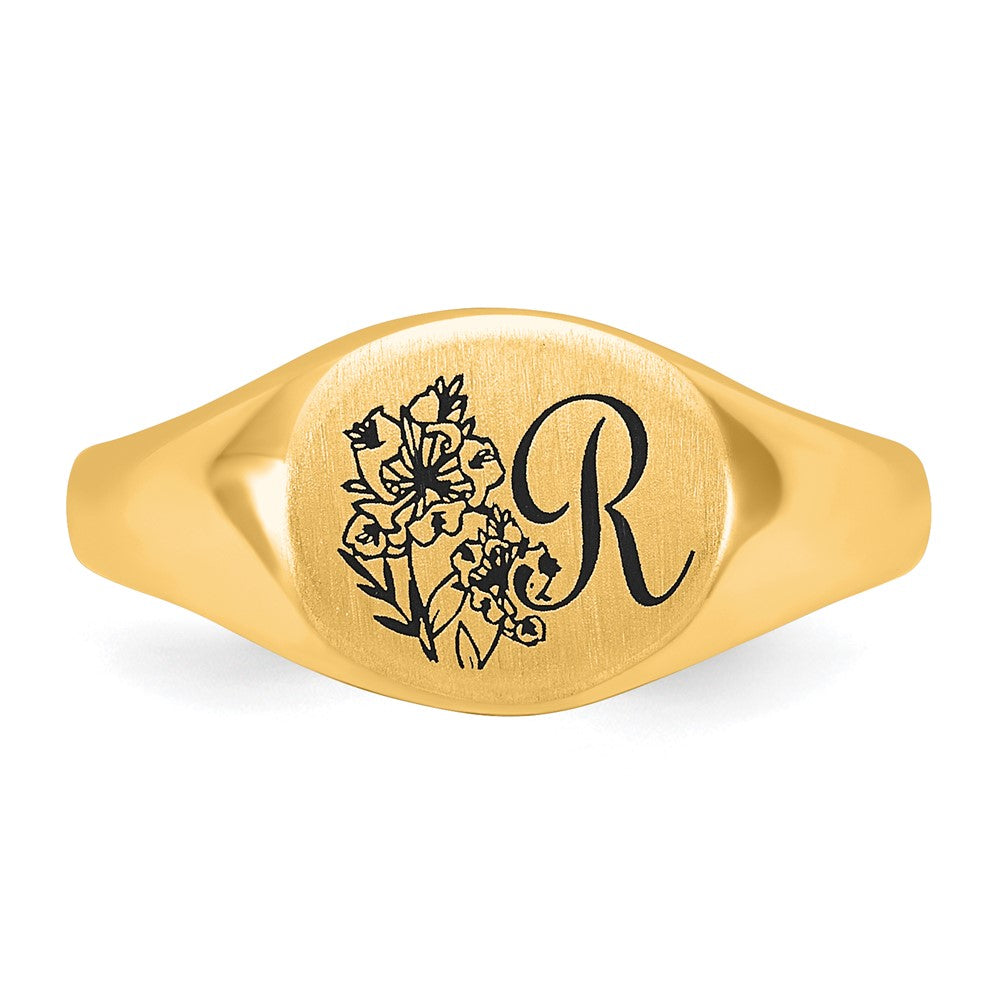 SS/Gold-Plated Epoxy Initial and Birth Flower Signet Ring