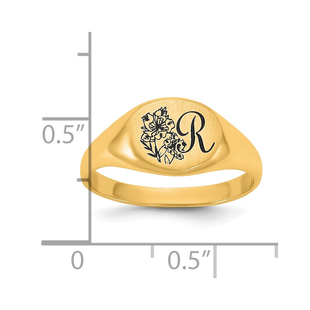 SS/Gold-Plated Epoxy Initial and Birth Flower Signet Ring