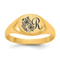 SS/Gold-Plated Epoxy Initial and Birth Flower Signet Ring