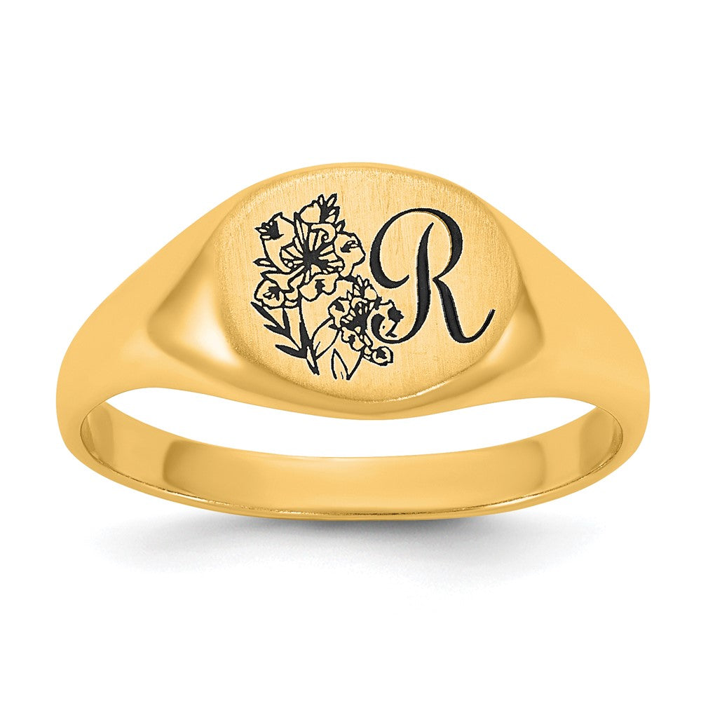 SS/Gold-Plated Epoxy Initial and Birth Flower Signet Ring