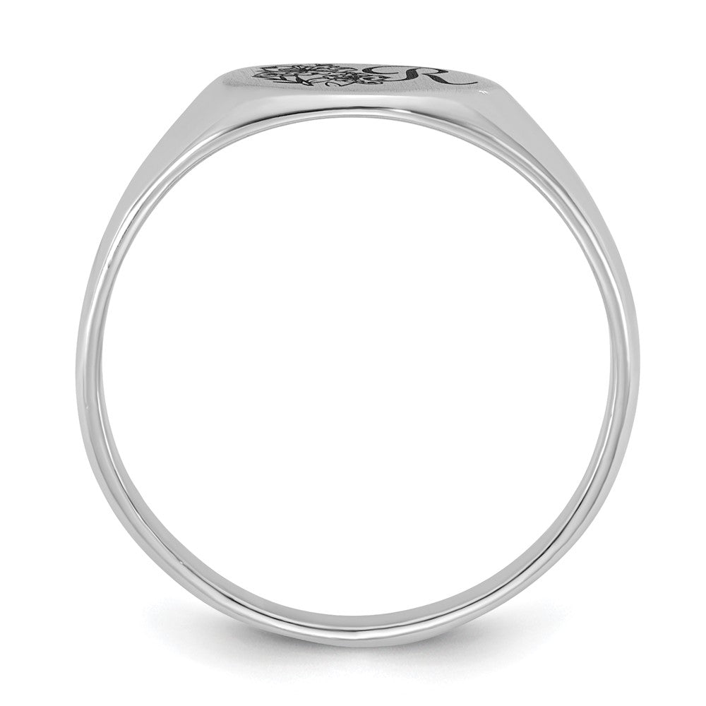 SS/Rhodium-plated Epoxy Initial and Birth Flower Signet Ring