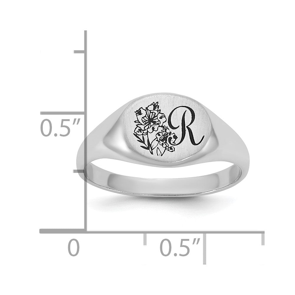 SS/Rhodium-plated Epoxy Initial and Birth Flower Signet Ring
