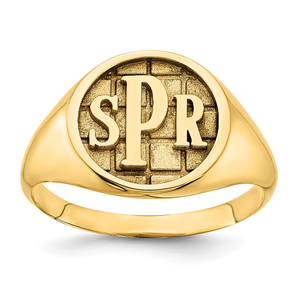 14k Yellow Gold Textured Monogram Signet Ring