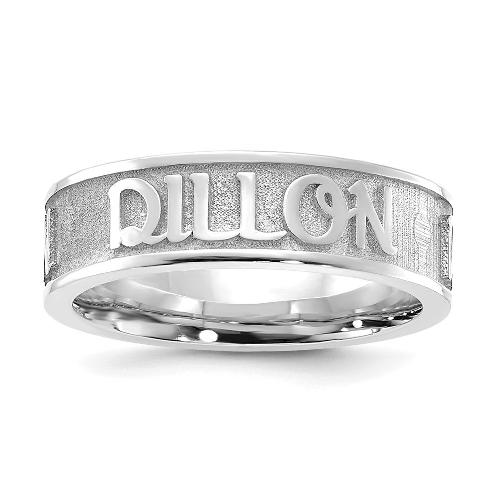 SS/Rhodium-plated Polished and Sandblasted Name Ring