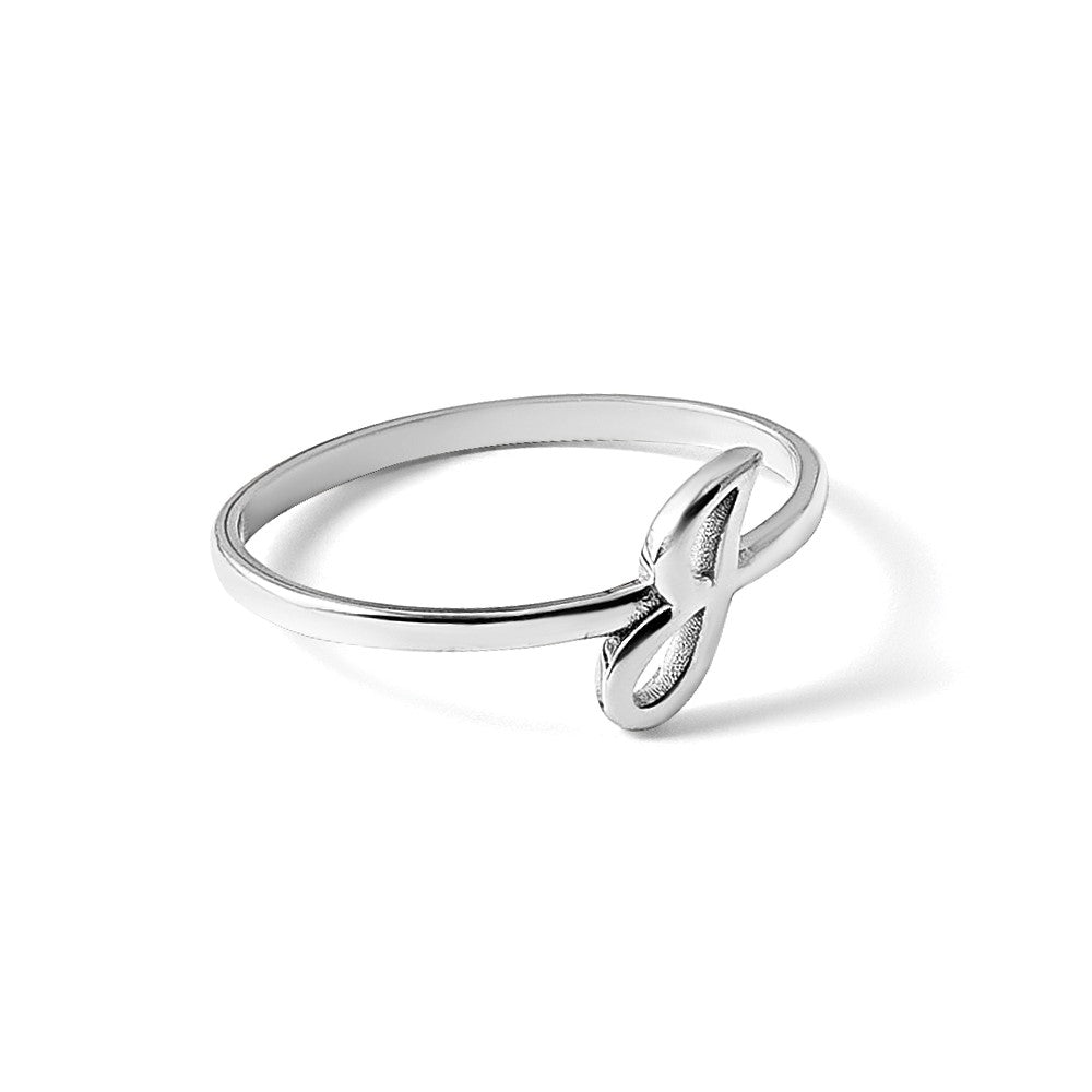 14k White Gold Script or Block Font Initial Ring