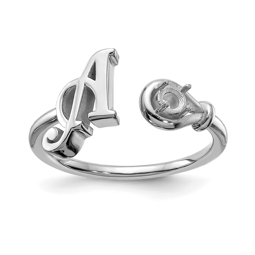 Sterling Silver/Rhodium-plated Letter A with Birthstone Ring