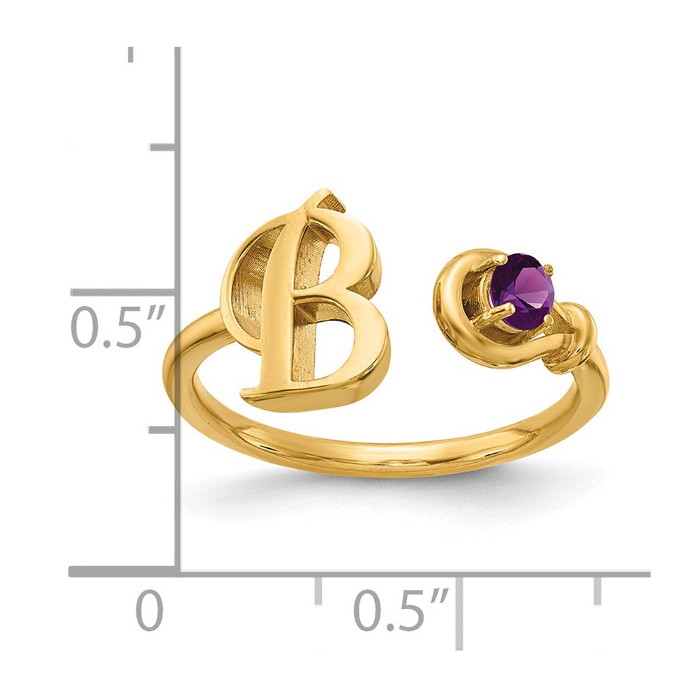 14k Yellow Gold Initial B with Birthstone Ring