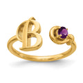 Sterling Silver/Gold-plated Initial B with Birthstone Ring