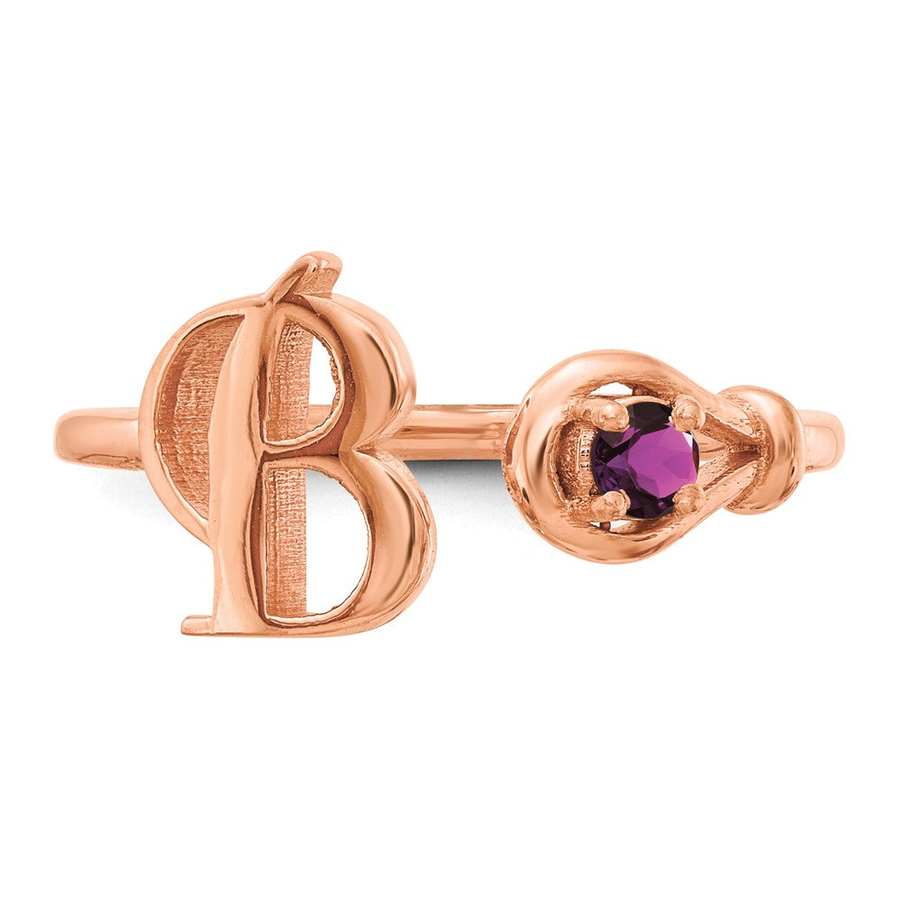 Sterling Silver/rose-plated Initial B with Birthstone Ring