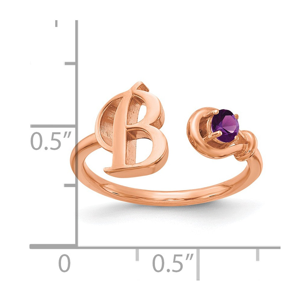 Sterling Silver/rose-plated Initial B with Birthstone Ring