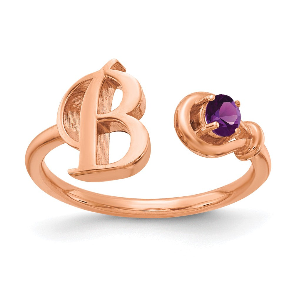 10k Rose Gold Initial B with Birthstone Ring