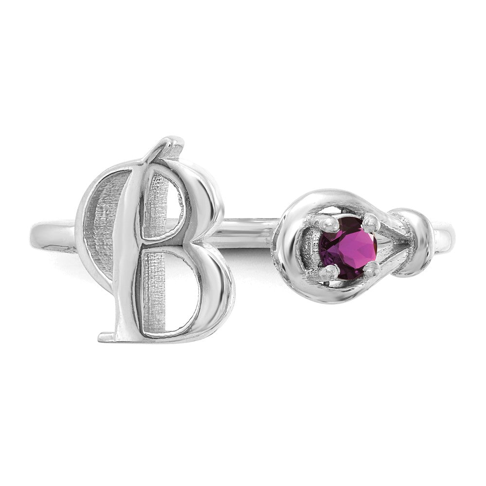 10k White Gold Initial B with Birthstone Ring