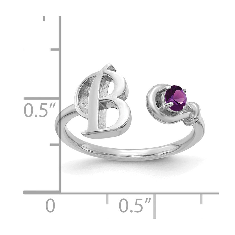 Sterling Silver/Rhodium-plated Initial B with Birthstone Ring