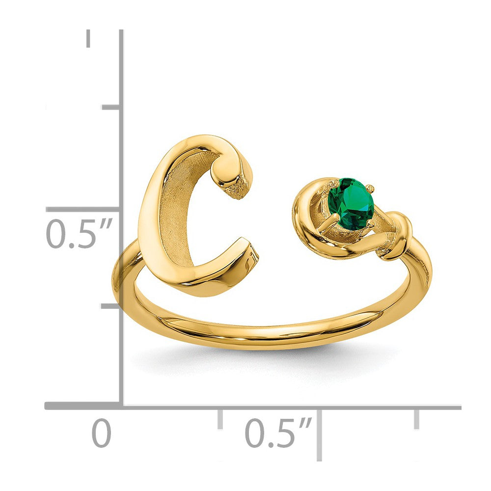 Sterling Silver/Gold-plated Letter C with Birthstone Ring