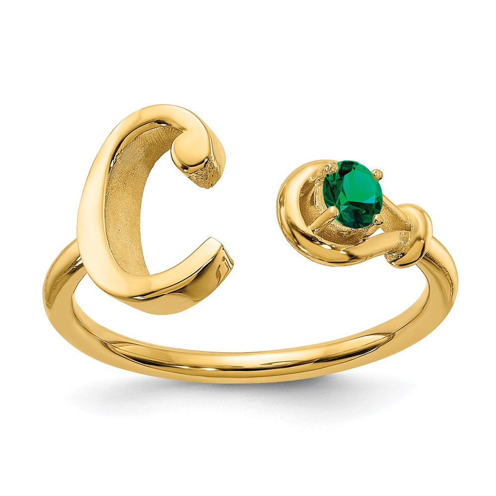 Sterling Silver/Gold-plated Letter C with Birthstone Ring