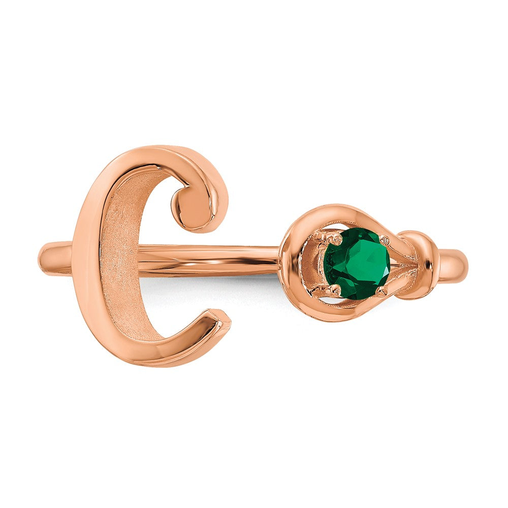 Sterling Silver/Rose-plated Letter C with Birthstone Ring