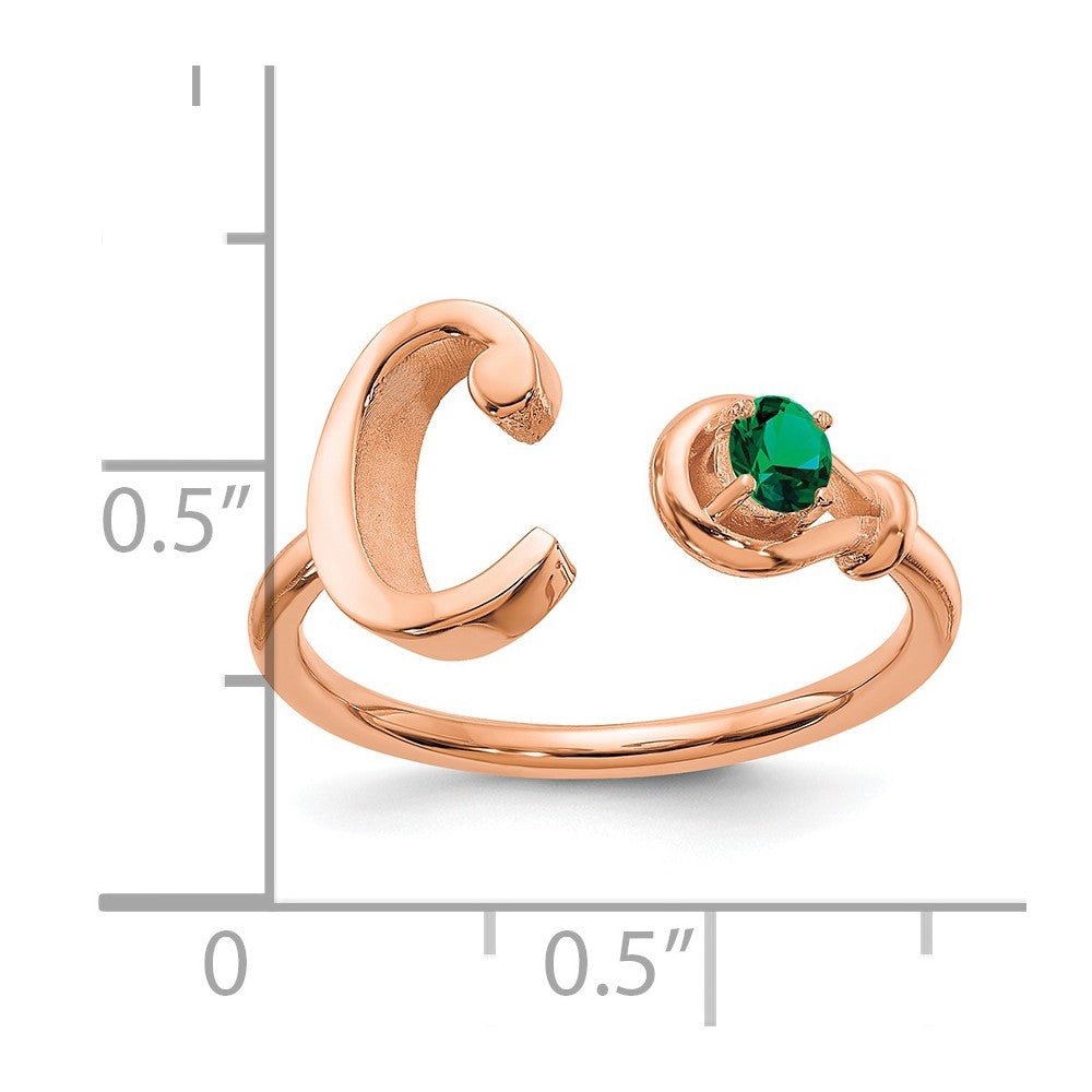 Sterling Silver/Rose-plated Letter C with Birthstone Ring