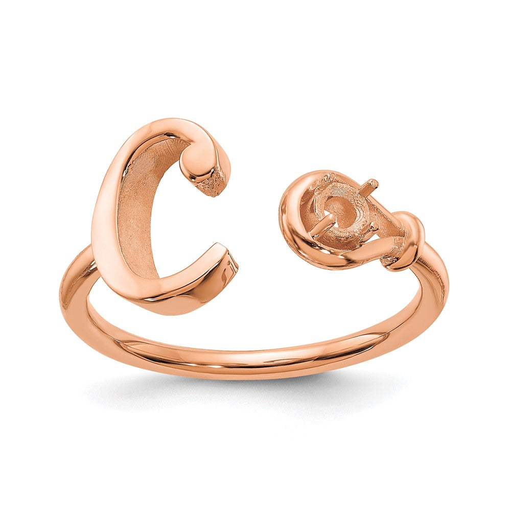 Sterling Silver/Rose-plated Letter C with Birthstone Ring