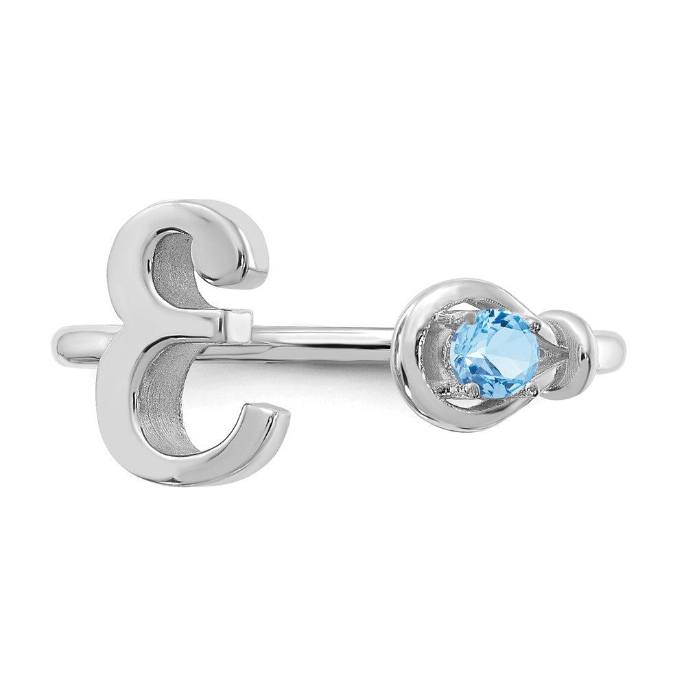 Sterling Silver/Rhodium-plated Letter E with Birthstone Ring