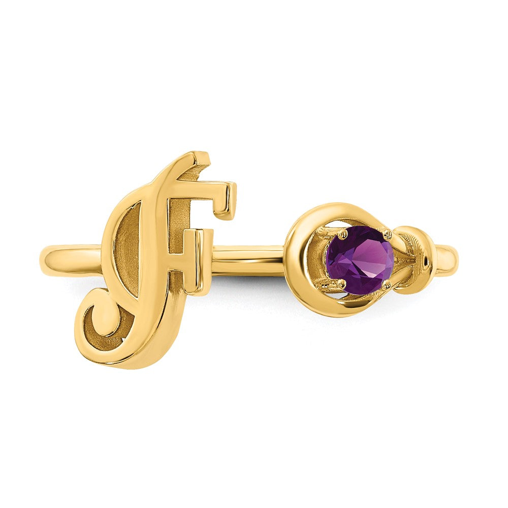 Sterling Silver/Gold-plated Letter F with Birthstone Ring