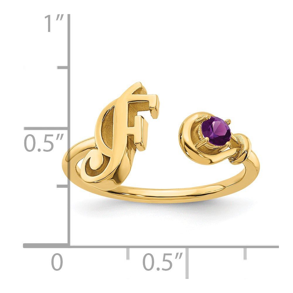 14KY Letter F with Birthstone Ring