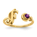 Sterling Silver/Gold-plated Letter F with Birthstone Ring