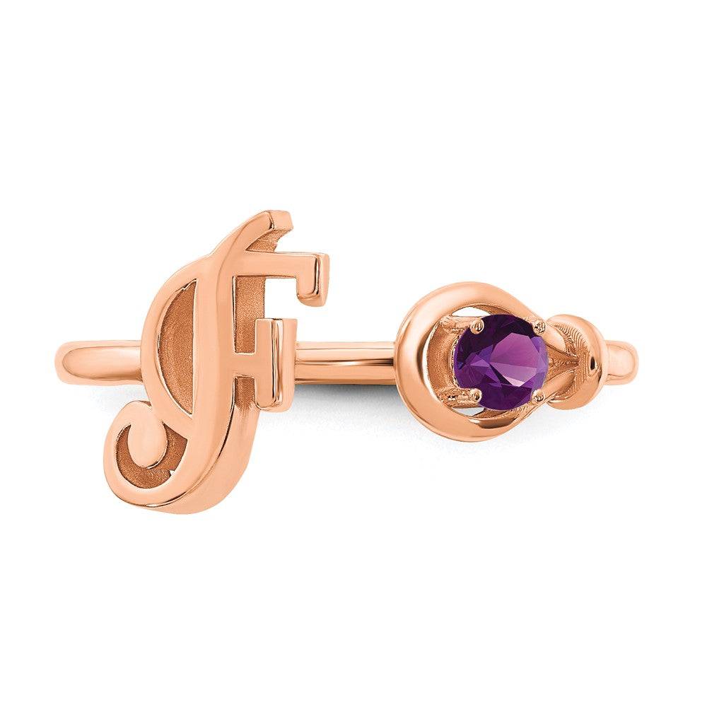 Sterling Silver/Rose-plated Letter F with Birthstone Ring