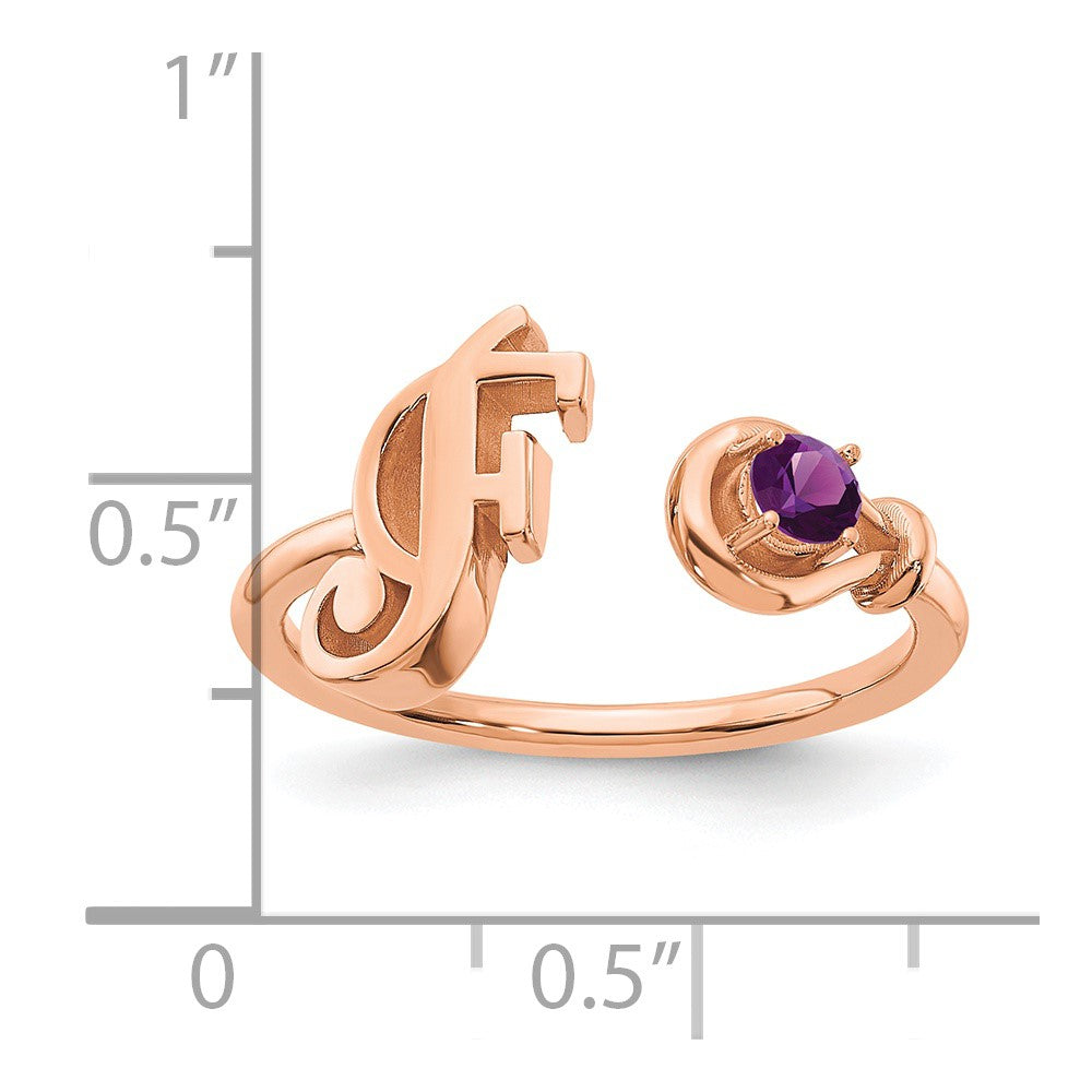 10K Rose Gold Letter F with Birthstone Ring