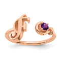 10K Rose Gold Letter F with Birthstone Ring