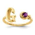 Sterling Silver/Gold-plated Letter G with Birthstone Ring
